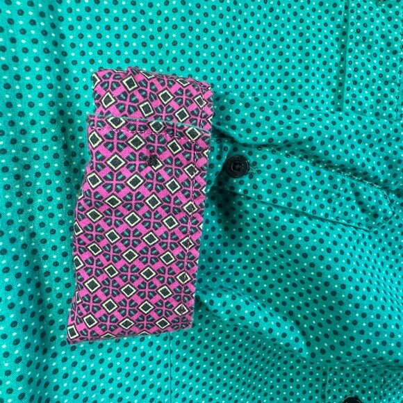 Men's XL Cinch Turquoise Geometric Pattern Contrast Flip Cuff Button-down Shirt - Picture 5 of 10